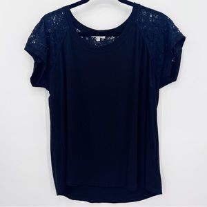 Dante Malan Short Sleeve Lace Accented Blouse, L